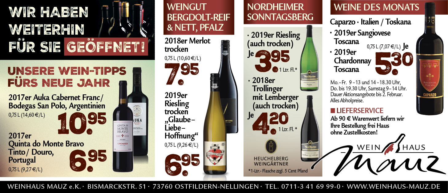 Aktuelle und saisonale Angebote Weinhaus Mauz